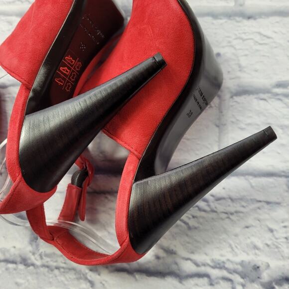 Jenni Kayne Posted Strap Tomato Red Suede Heels size 38 - Picture 8 of 16